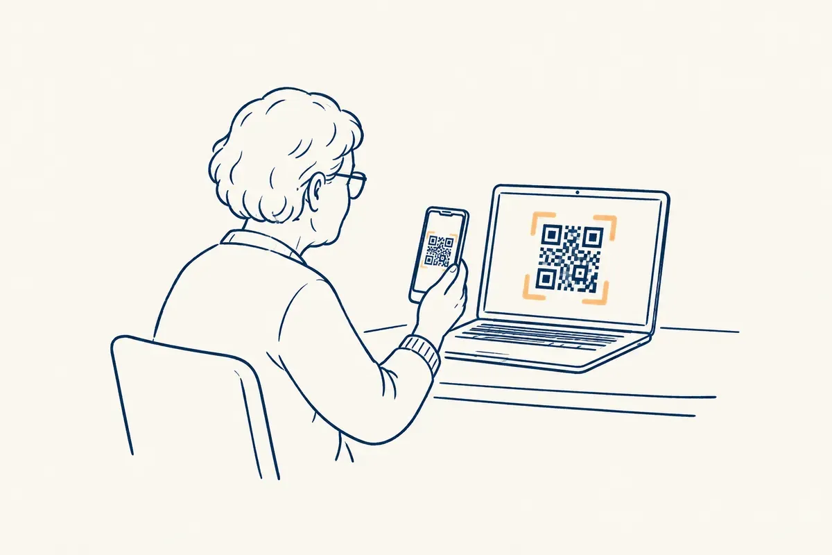 Una persona apunta con la cámara del móvil al código QR que aparece en la pantalla del portátil.